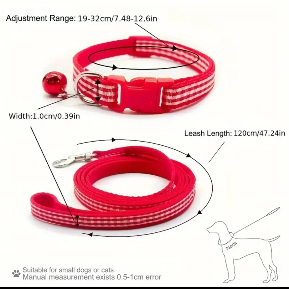 2pc Pet Dog Collar And Leash Sets, Cute Patterns, Adjustable With Bell